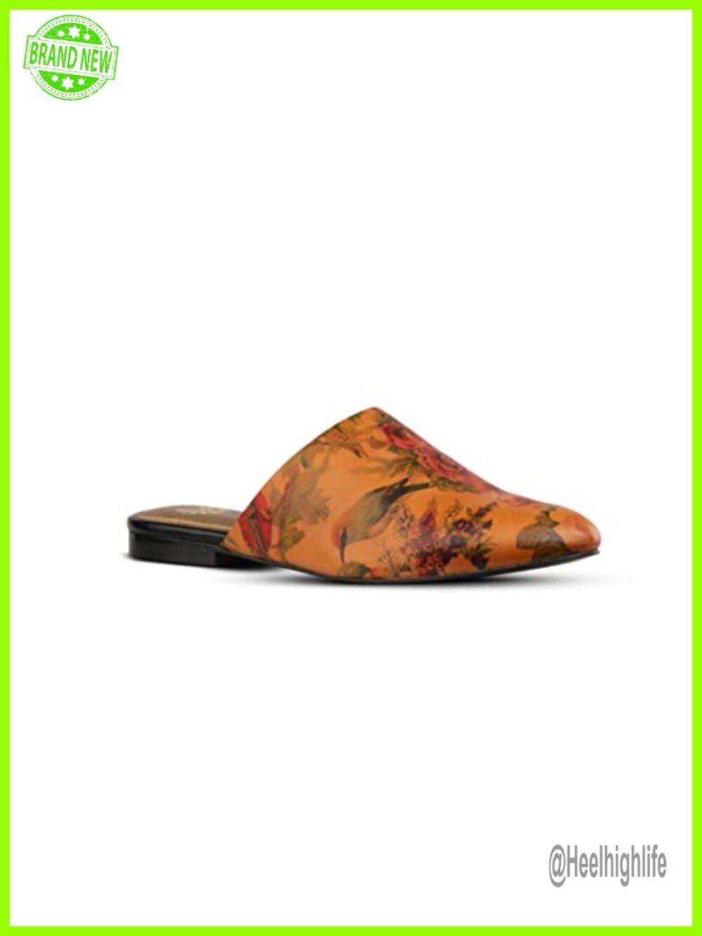 Womens Floral Leather Flat Mules Round Toe Slip-On Summer Shoes
